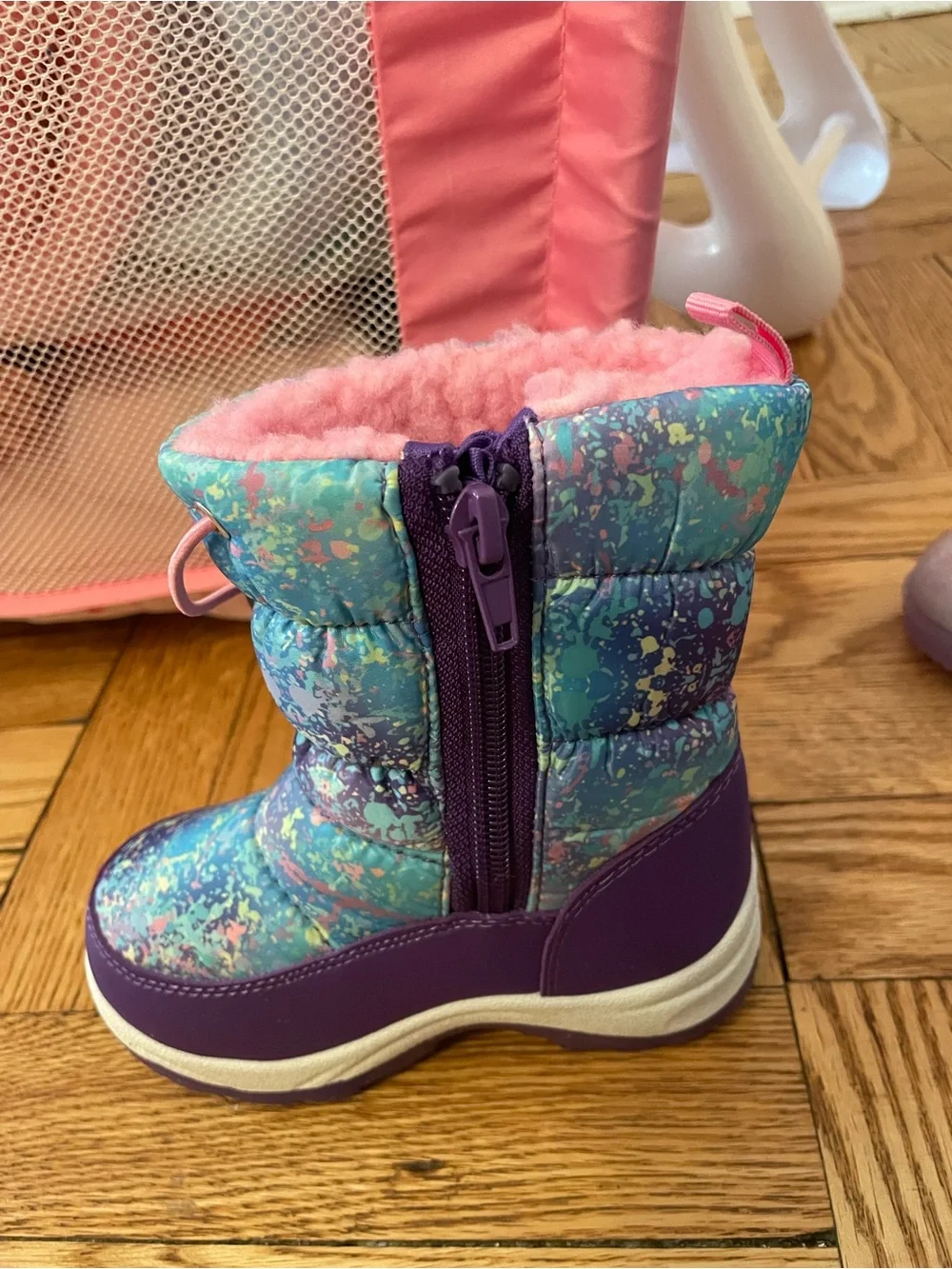 Kids Purple & Pink Snow Boots with Multicolor Splash